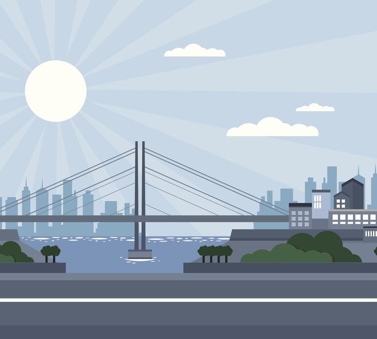Zu sehen ist eine gemalte Landschaft in deren Zentrum eine Brücke steht, die zwei Teile einer Stadt miteinander verbindet. | © Getty Images/ ryccio