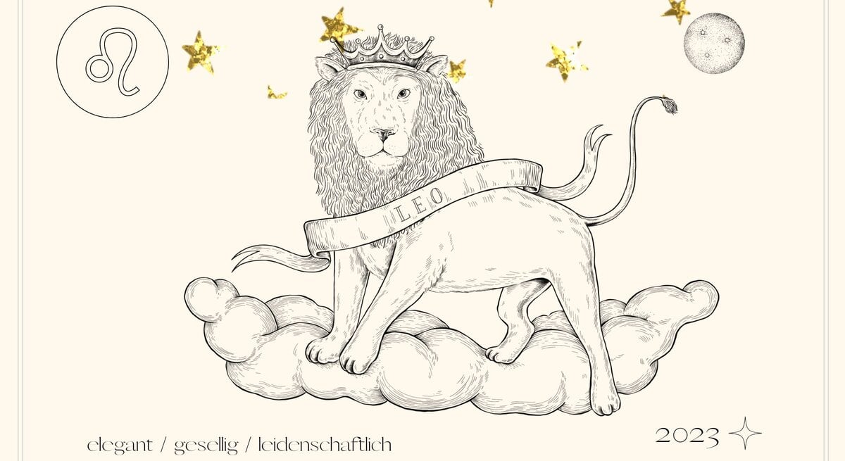 Jahreshoroskop Löwe: Astrologisches Symbol des Sternzeichens Löwe vor pastellgelbem Hintergrund.