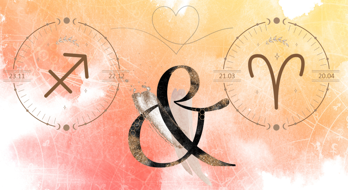 Die astrologischen Symbole der Sternzeichen Schütze und Widder.