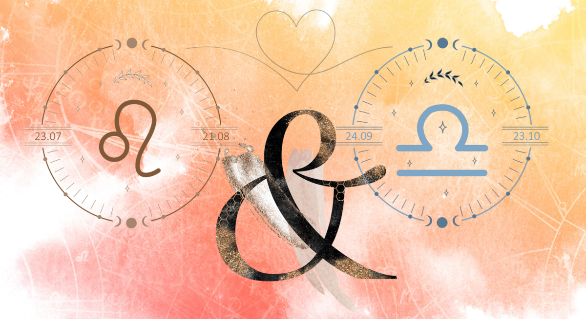 Die astrologischen Symbole der Sternzeichen Löwe und Waage.