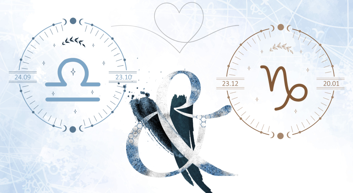 Die astrologischen Symbole der Sternzeichen Waage und Steinbock.