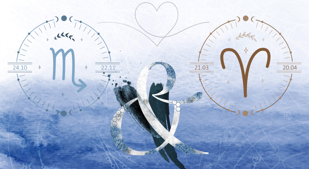 Die astrologischen Symbole der Sternzeichen Skorpion und Widder.