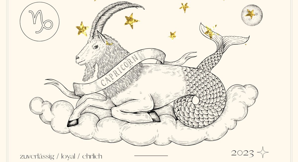 Jahreshoroskop Steinbock: Astrologisches Symbol des Sternzeichens Steinbock vor pastellgelbem Hintergrund. 