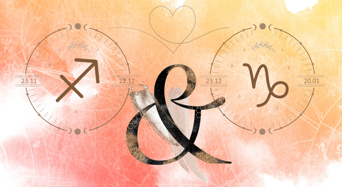 Die astrologischen Symbole der Sternzeichen Schütze und Steinbock.