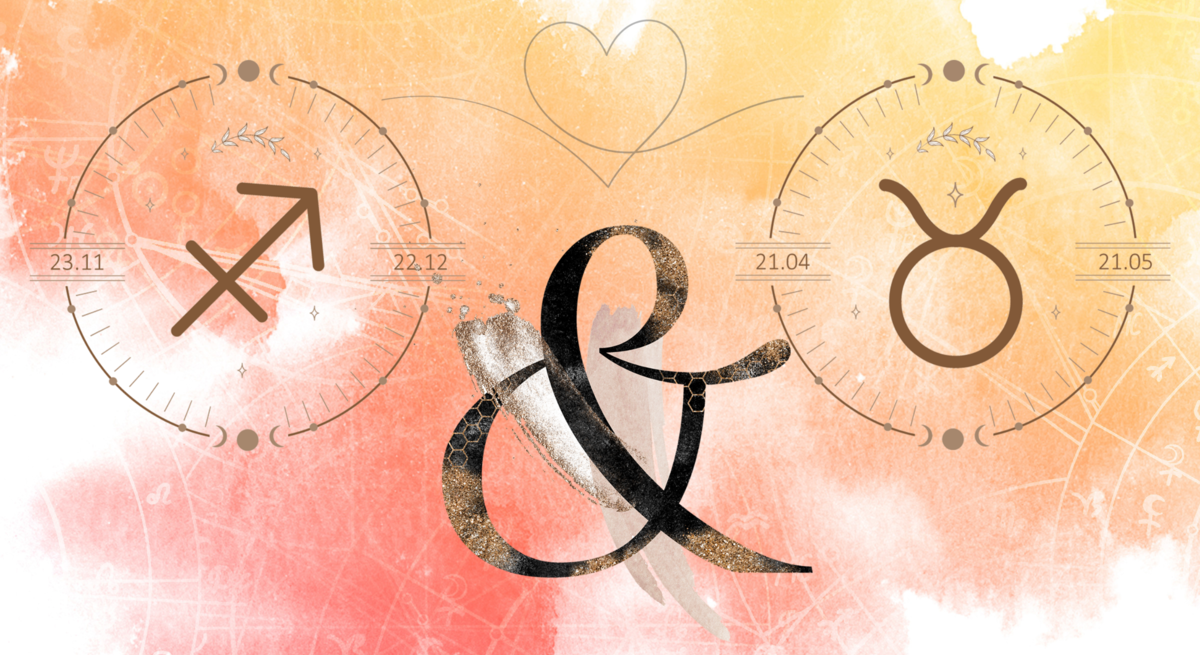 Die astrologischen Symbole der Sternzeichen Schütze und Stier.
