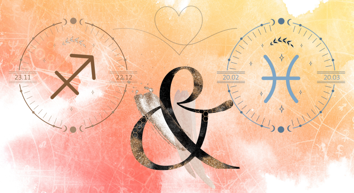 Die astrologischen Symbole der Sternzeichen Schütze und Fische.