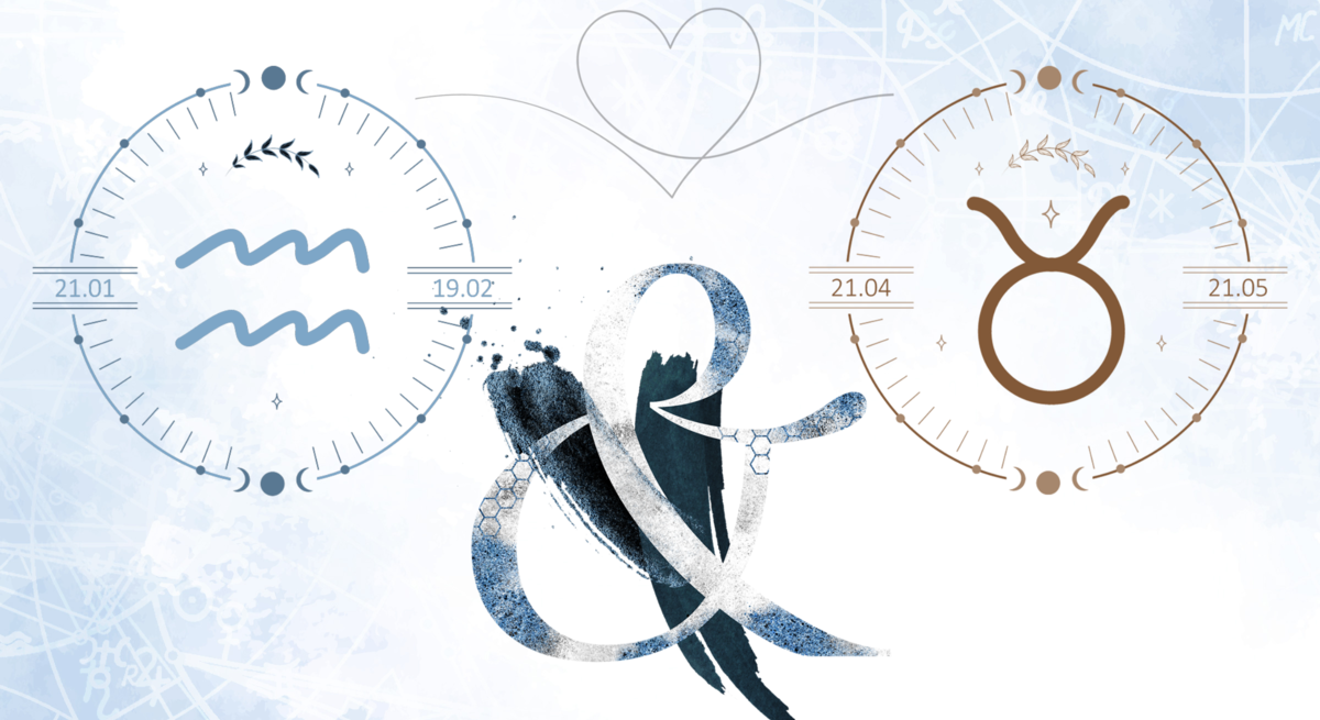 Die astrologischen Symbole der Sternzeichen Wassermann und Stier.