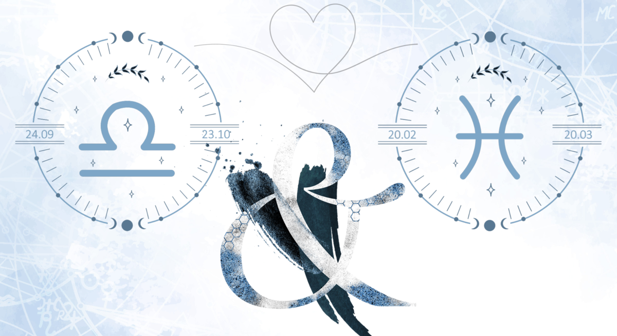 Die astrologischen Symbole der Sternzeichen Waage und Fische.