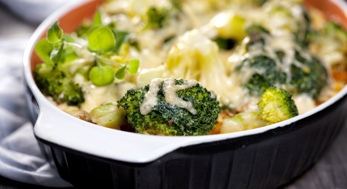 Bologneser Gratin in Auflaufform / Draufsicht