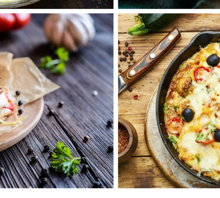 Vier Low-Carb-Gerichte in einer Collage.  | © Getty Images, Canva.com [M]