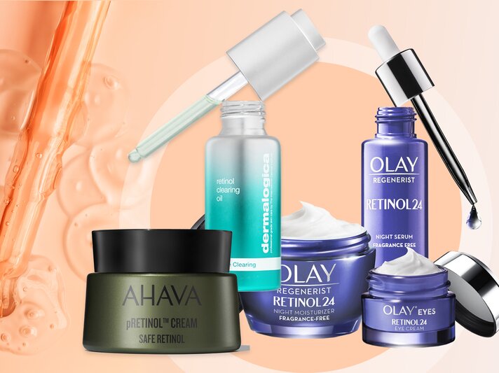 Retinol Clearing Oil von dermalogica, pRetinol Cream von AHAVA und  "Retinol24", die Retinol-Regenerist-Serie von Olay | © Getty Images, Ahava, Olay, dermalogica [M]