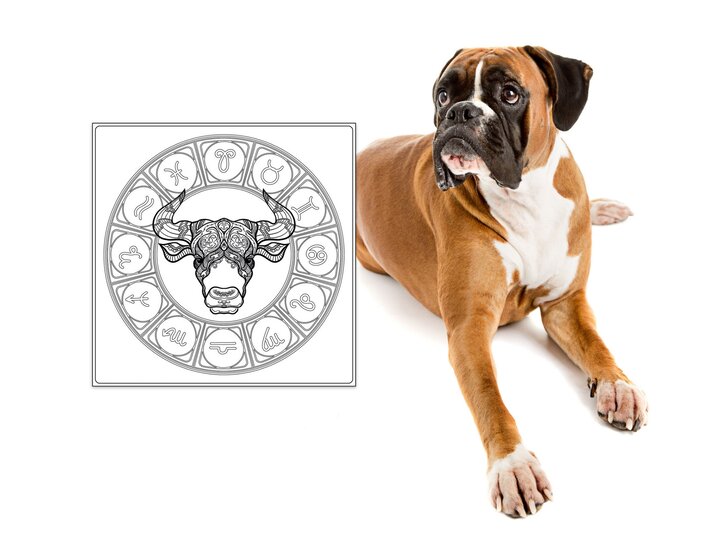 Das Symbol des Sternzeichens Stier und ein Boxer. | © iStock.com, Shutterstock [M]