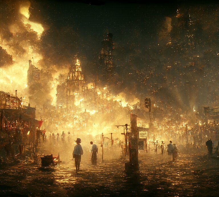 Szenerie eines Krieges, es sind Feuer und Explosionen zu sehen. | © Kirill Rudenko via Gettyimages