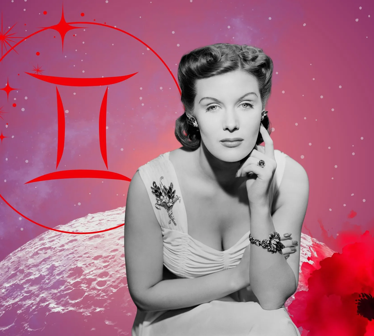 Monatshoroskop für das Sternzeichen Zwillinge: Illustration eine Frau im Retrostil vor einem pink-lilafarbenen Weltraumhintergrund mit Sternenhimmel und Mond. Rechts unten im Bild eine rote Mohnblume. Links oben in einem Kreis ist das rote Symbol des Tierkreiszeichens Zwillinge.  | © Getty Images/ George Marks, sceptical cactus, OyoyStudio, pixabay/ Prawny, Artulina, Hus, sparklestroke und kucingpink/ mohamad imron hamsyah via Canva.com [M]