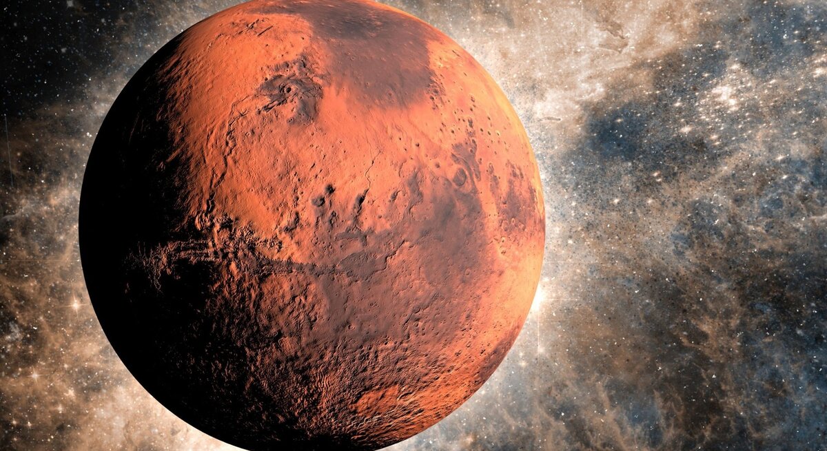 Der rote Planet – Mars – im Weltall. 