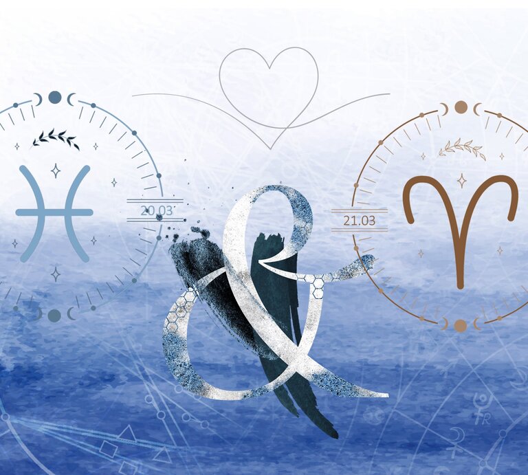 Die astrologischen Symbole der Sternzeichen Fische und Widder. | © Shutterstock, Getty Images