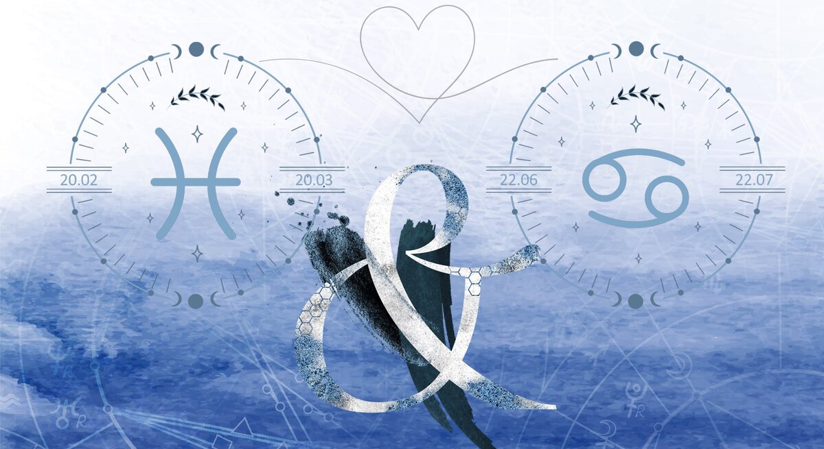 Die astrologischen Symbole der Sternzeichen Fische und Krebs.