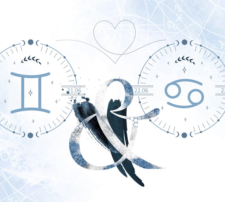 Die astrologischen Symbole der Sternzeichen Zwillinge und Krebs. | © Shutterstock, Getty Images
