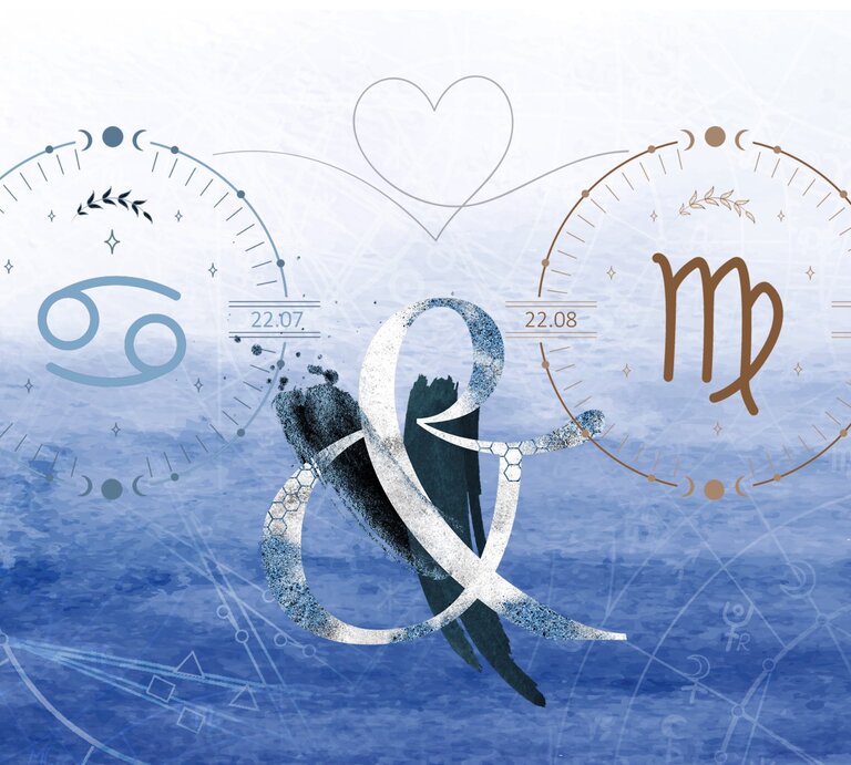 Die astrologischen Symbole der Sternzeichen Krebs und Jungfrau. | © Shutterstock, Getty Images