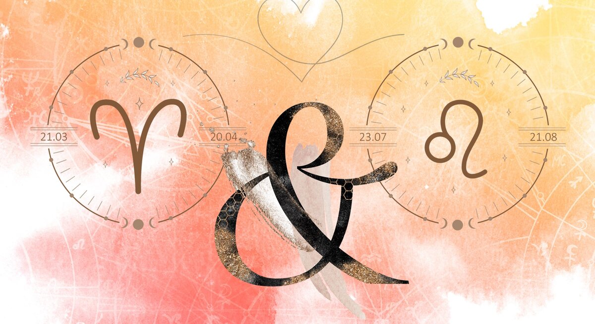Die astrologischen Symbole der Sternzeichen Widder und Löwe.