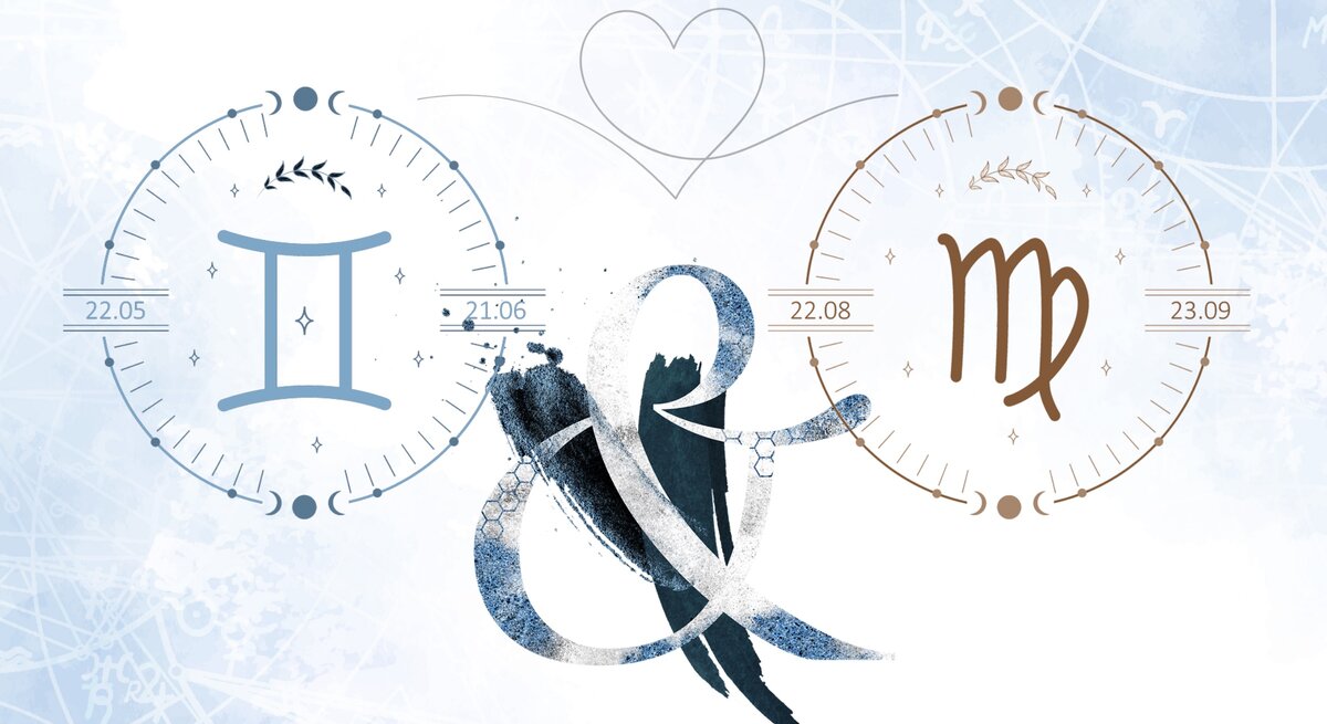 Die astrologischen Symbole der Sternzeichen Zwillinge und Jungfrau.