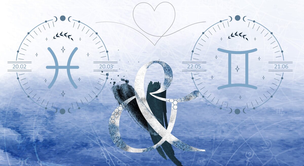 Die astrologischen Symbole der Sternzeichen Fische und Zwillinge.