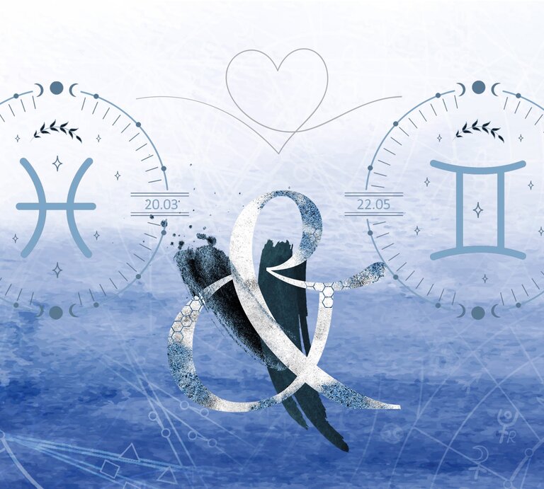 Die astrologischen Symbole der Sternzeichen Fische und Zwillinge. | © Shutterstock, Getty Images