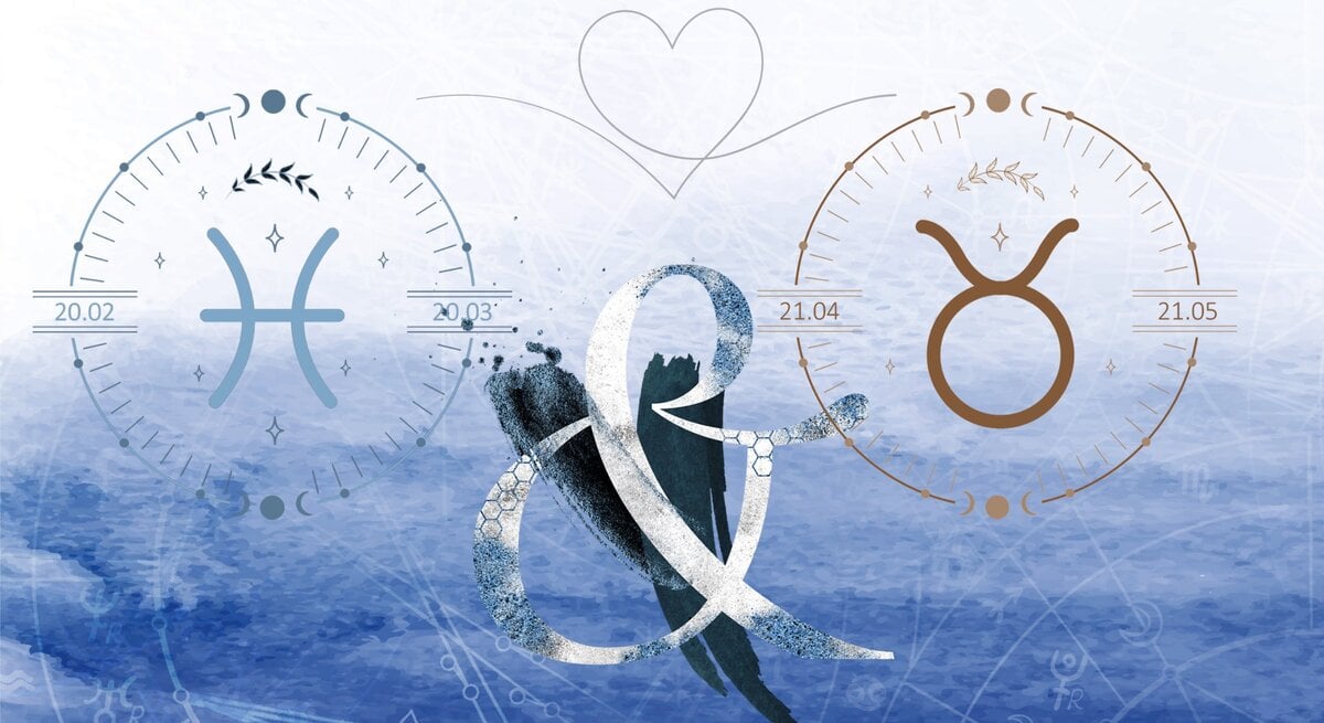 Die astrologischen Symbole der Sternzeichen Fische und Stier.