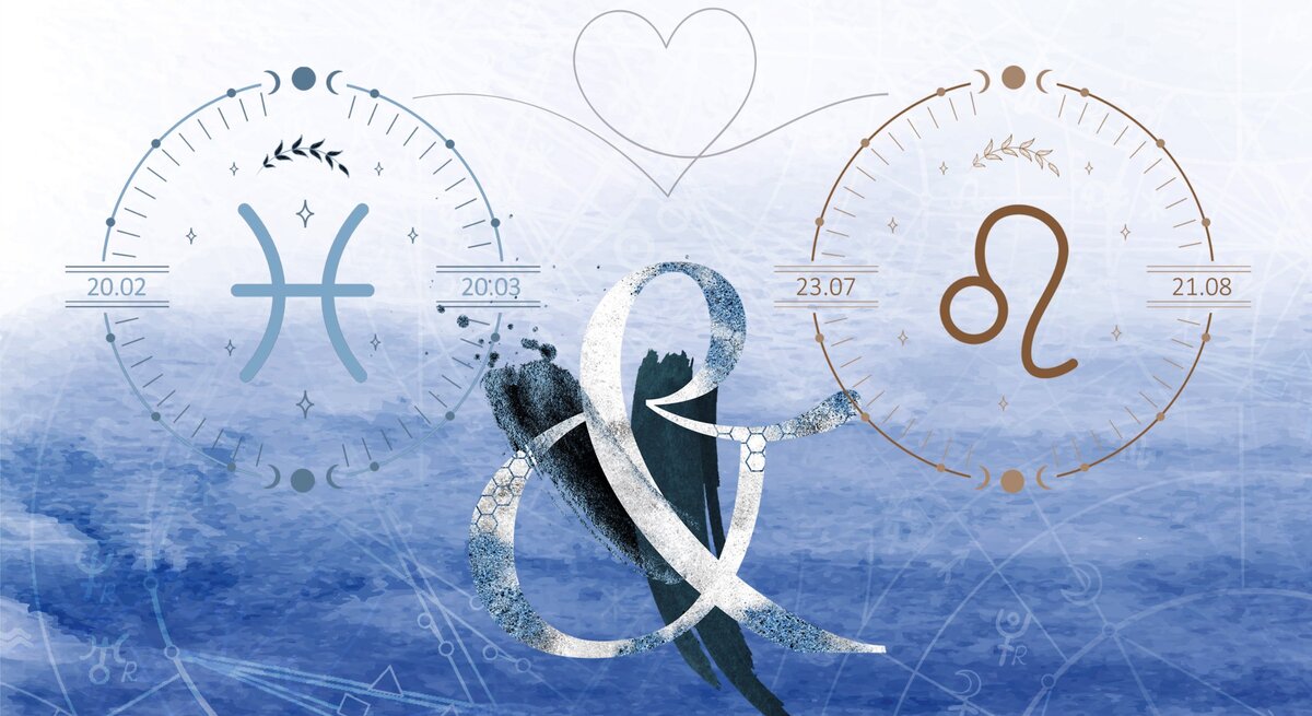 Die astrologischen Symbole der Sternzeichen Fische und Löwe.