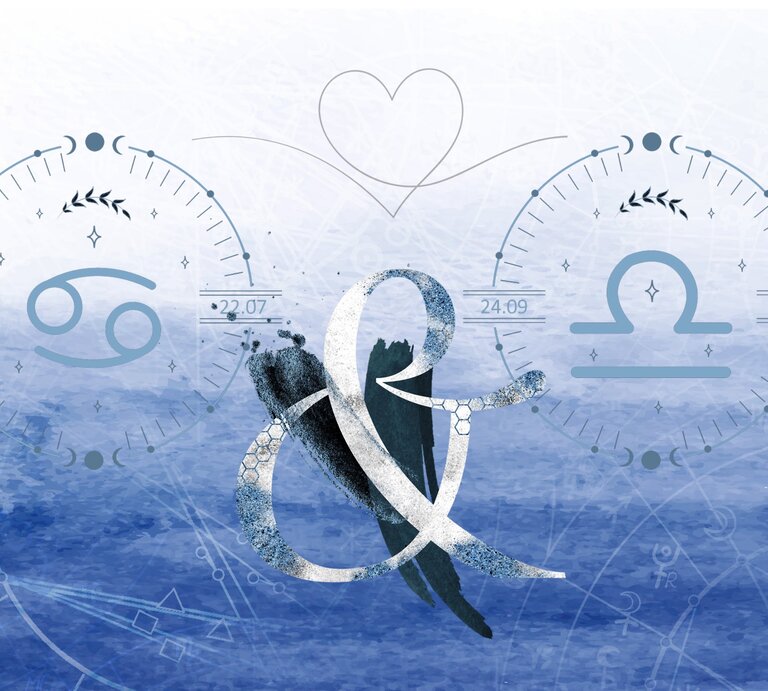 Die astrologischen Symbole der Sternzeichen Krebs und Waage. | © Shutterstock, Getty Images