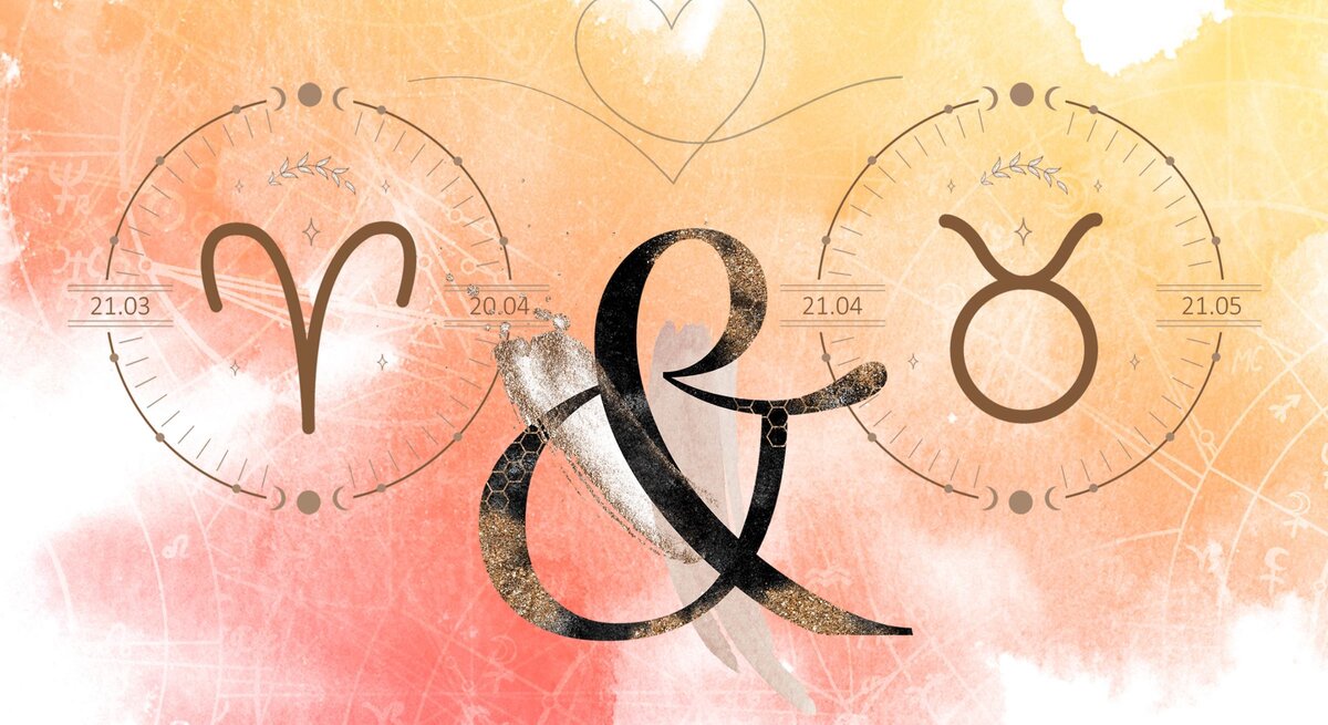 Die astrologischen Symbole der Sternzeichen Widder und Stier.