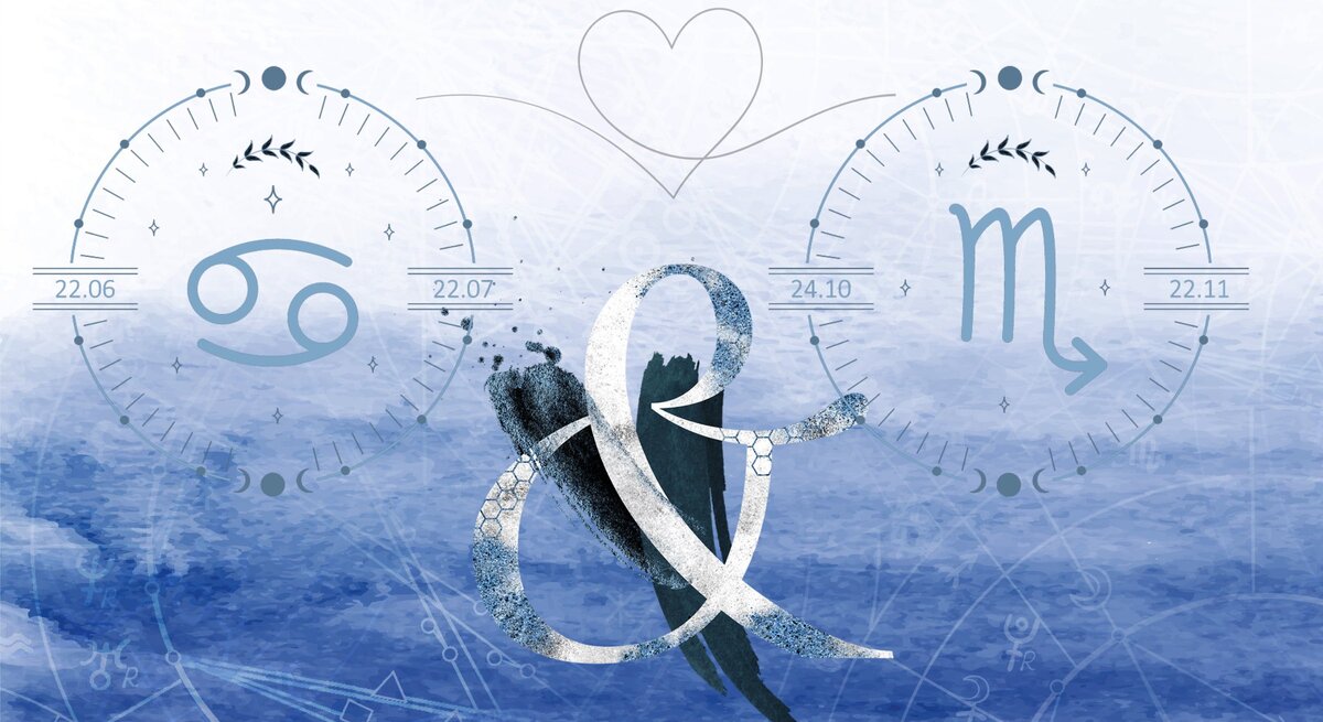 Die astrologischen Symbole der Sternzeichen Krebs und Skorpion.