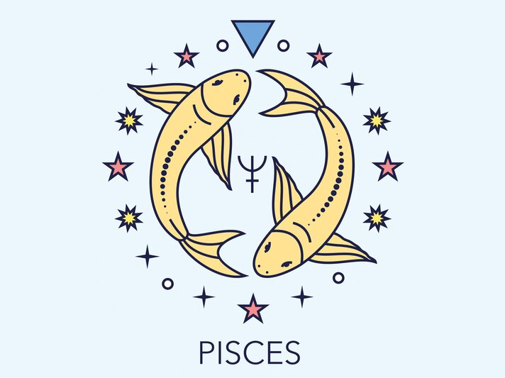 Zeichnung des astrologischen Symbols für das Sternzeichen Fische vor hellblauem Hintergrund. | © Getty Images/goroskop