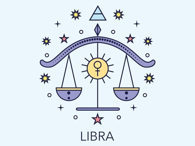 Zeichnung des astrologischen Symbols für das Sternzeichen Waage vor hellblauem Hintergrund. | © Getty Images/goroskop