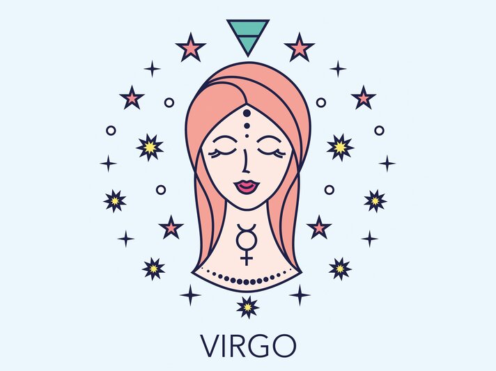 Zeichnung des astrologischen Symbols für das Sternzeichen Jungfrau vor hellblauem Hintergrund. | © Getty Images/goroskop