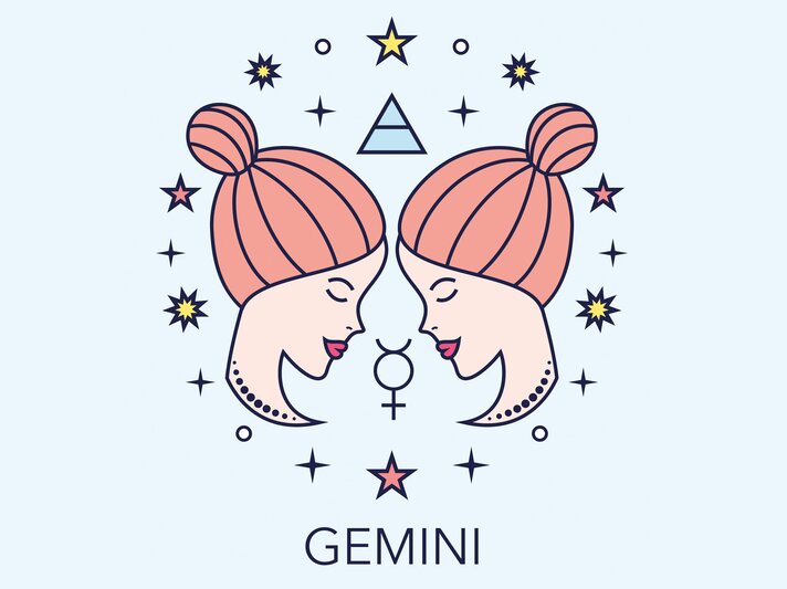 Zeichnung des astrologischen Symbols für das Sternzeichen Zwillinge vor hellblauem Hintergrund. | © Getty Images/goroskop