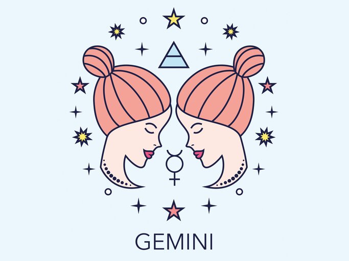 Zeichnung des astrologischen Symbols für das Sternzeichen Zwillinge vor hellblauem Hintergrund. | © Getty Images/goroskop