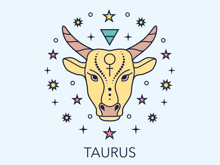 Zeichnung des astrologischen Symbols für das Sternzeichen Stier vor hellblauem Hintergrund. | © Getty Images/goroskop
