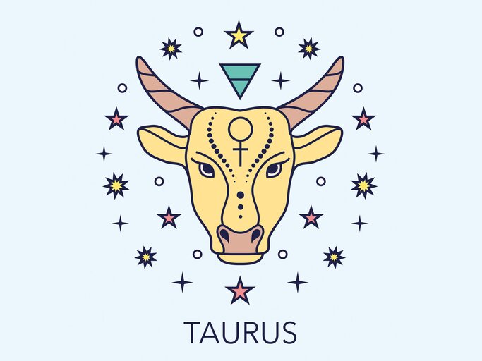 Zeichnung des astrologischen Symbols für das Sternzeichen Stier vor hellblauem Hintergrund. | © Getty Images/goroskop