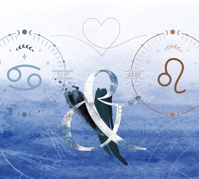 Die astrologischen Symbole der Sternzeichen Krebs und Löwe. | © Shutterstock, Getty Images