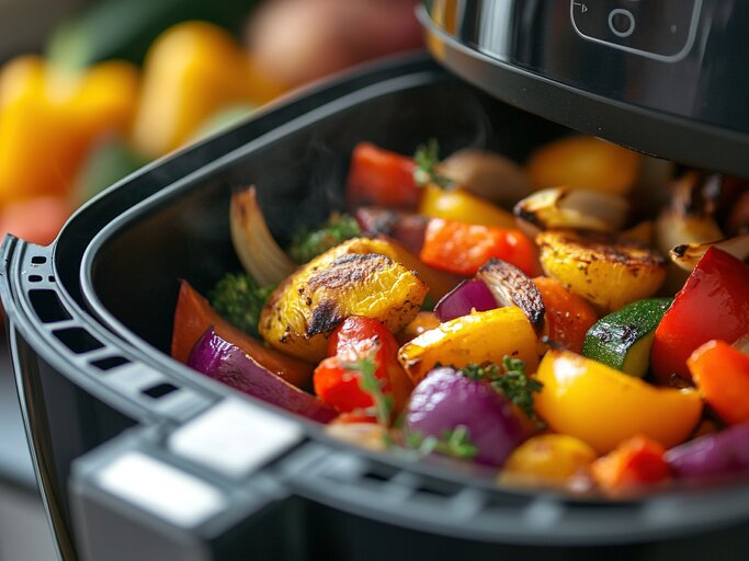Ein Airfryer gefüllt mit verschiedenen Gemüsesorten.  | © AdobeStock/aishzwn