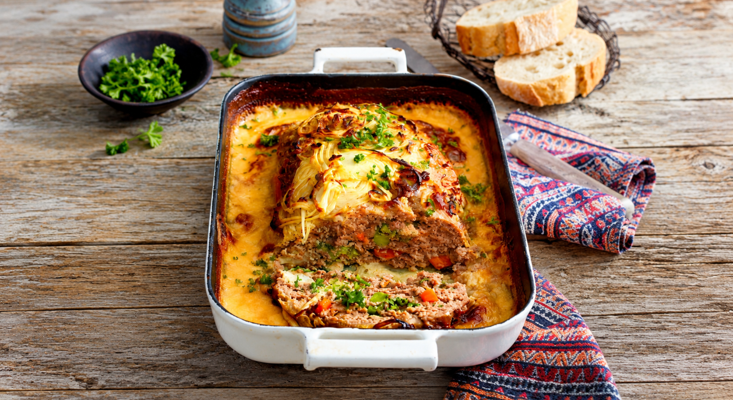 Zwiebel-Hackbraten mit Currysoße – einfach aus dem Ofen