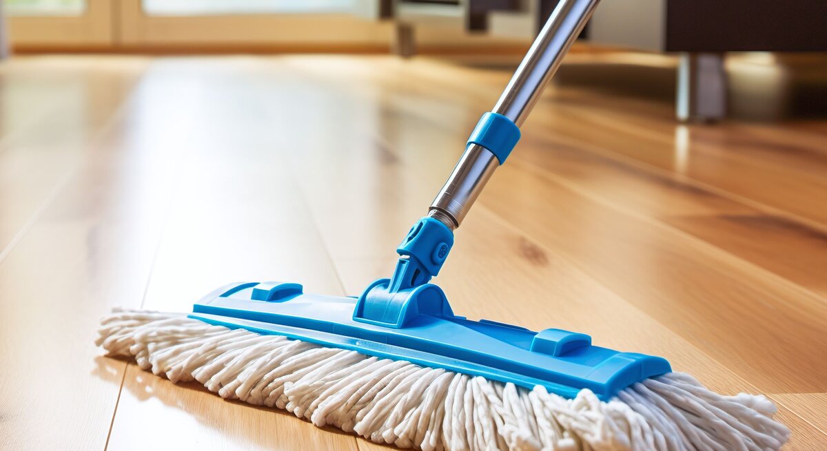 Boden wird mit Wischmopp gewischt