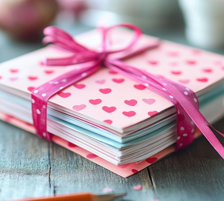 Handgefertigtes romantisches DIY-Gutscheinbuch mit Schleife | © doraclub