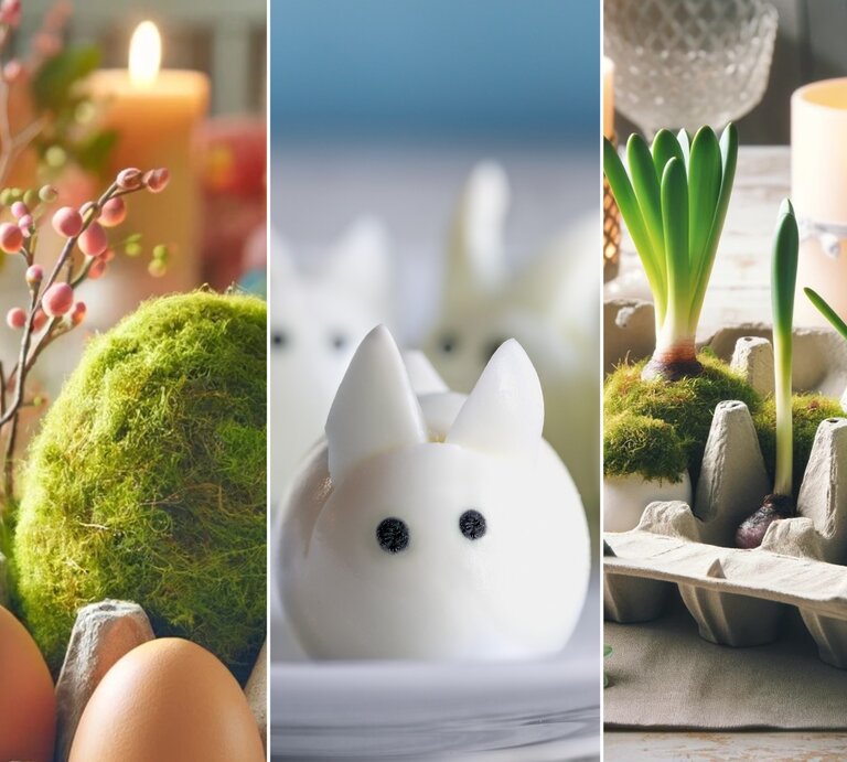 Collage aus österlich gedeckten Tafeln  | © AI ChatGPT / Adobe Stock, Stephanie Frey