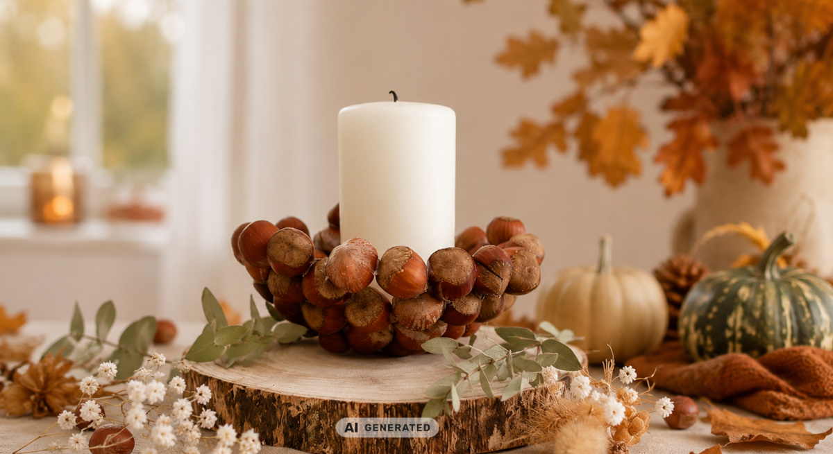 Haselnuss-Upcycling: So bastelst du einen DIY-Kerzenhalter im Herbst oder Winter