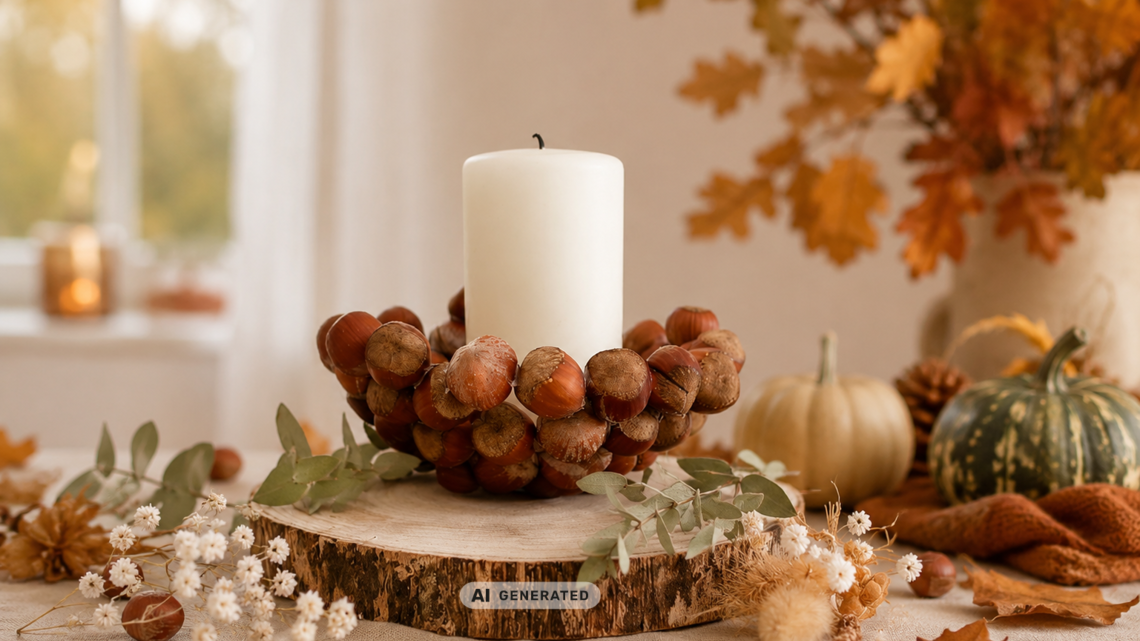 Haselnuss-Upcycling: So bastelst du einen DIY-Kerzenhalter im Herbst oder Winter