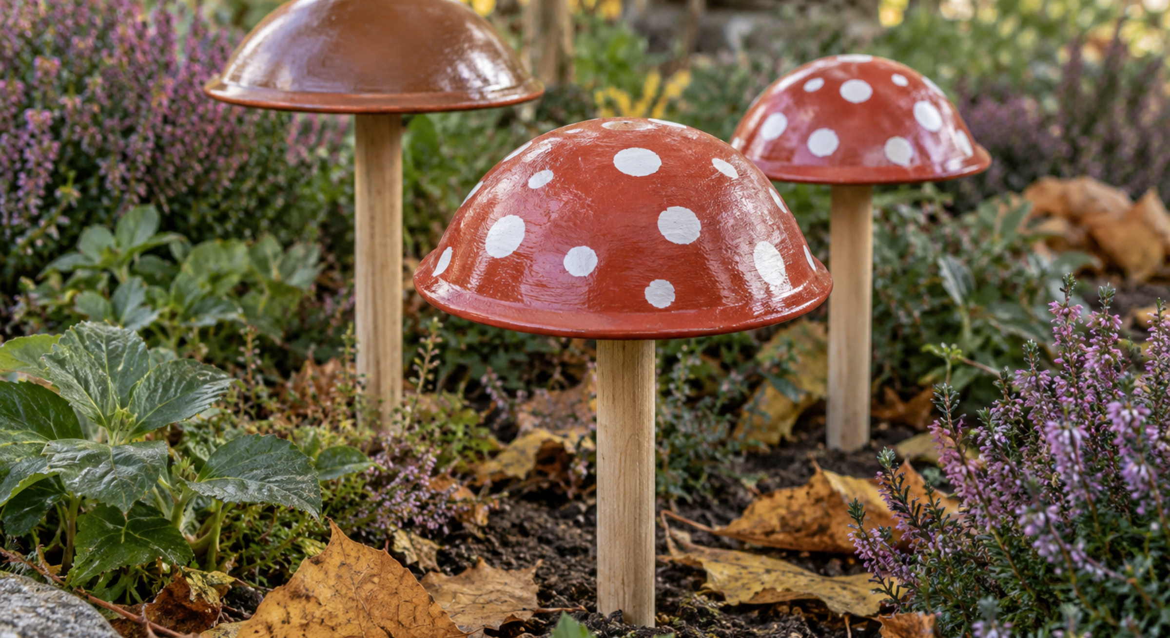 Herbstdeko basteln: DIY-Pilz aus einem Pömpel für den Garten