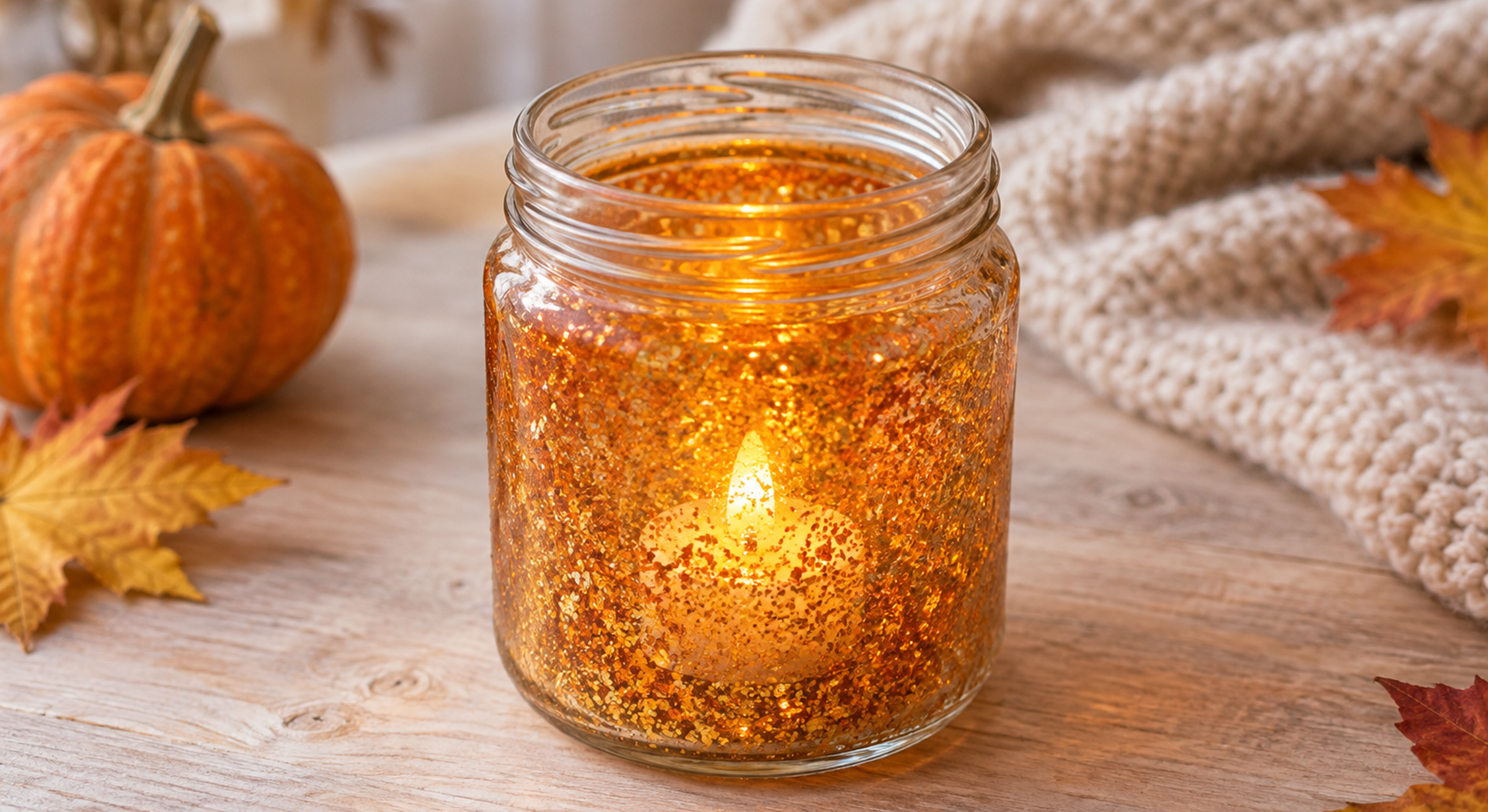 Glitzer-Windlicht aus einem Einmachglas basteln: Einfaches herbstliches DIY