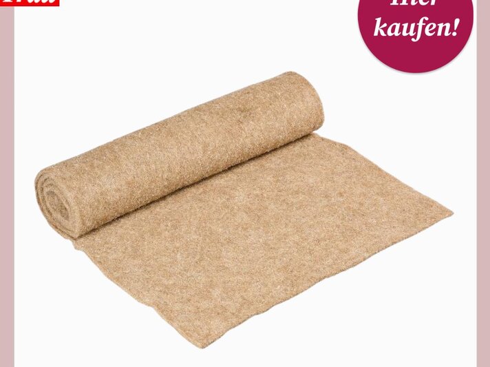Beiger, leicht angerauter Filzstoff als aufgewickelte Rolle und ausgebreitete Fläche vor weißem Hintergrund mit rotem Kaufhinweis. | © Lidl
